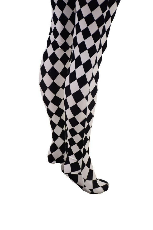 Footed High Waist Leggings in Black and White Diamond - Coquetry Clothing