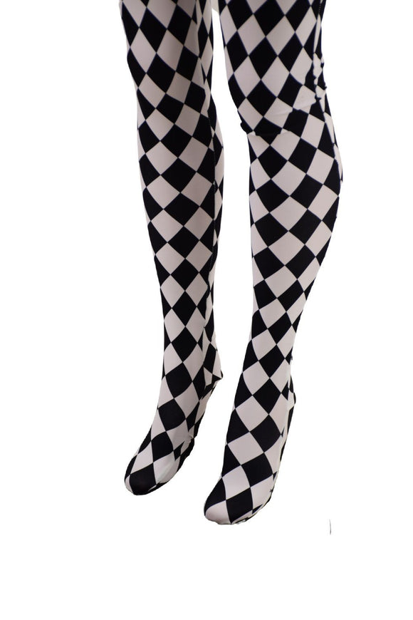 Footed High Waist Leggings in Black and White Diamond - Coquetry Clothing
