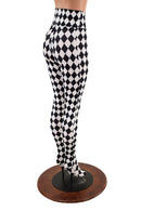 Footed High Waist Leggings in Black and White Diamond - Coquetry Clothing