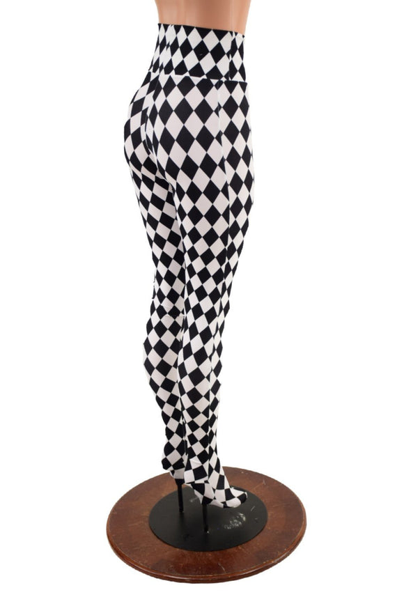 Footed High Waist Leggings in Black and White Diamond - Coquetry Clothing