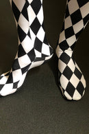 Footed High Waist Leggings in Black and White Diamond - Coquetry Clothing