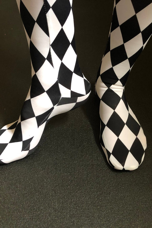 Footed High Waist Leggings in Black and White Diamond - Coquetry Clothing