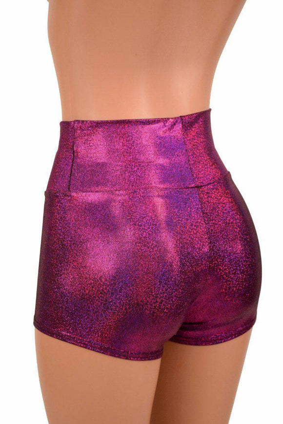 Fuchsia Holographic High Waist Shorts - Coquetry Clothing