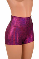 Fuchsia Holographic High Waist Shorts - Coquetry Clothing