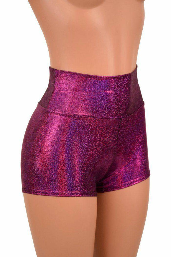 Fuchsia Holographic High Waist Shorts - Coquetry Clothing