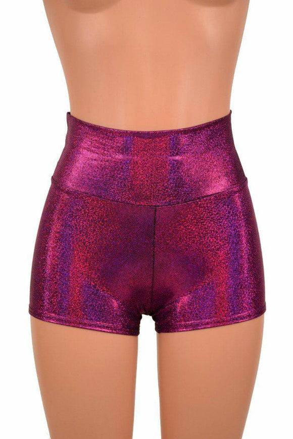 Fuchsia Holographic High Waist Shorts - Coquetry Clothing
