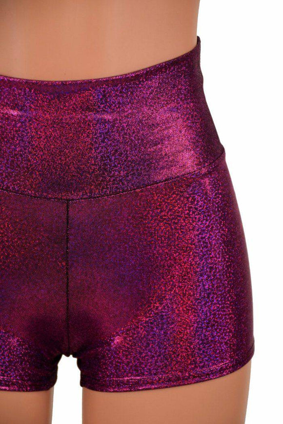 Fuchsia Holographic High Waist Shorts - Coquetry Clothing