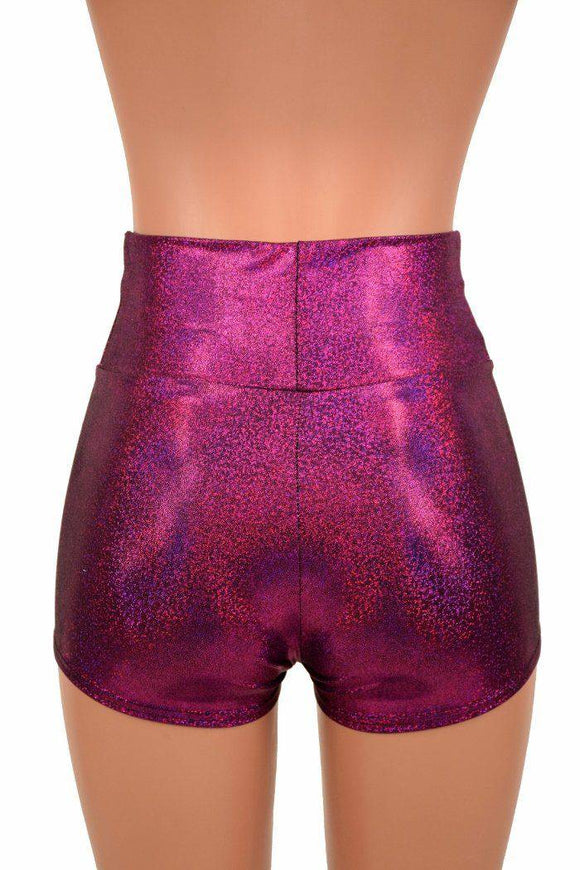 Fuchsia Holographic High Waist Shorts - Coquetry Clothing
