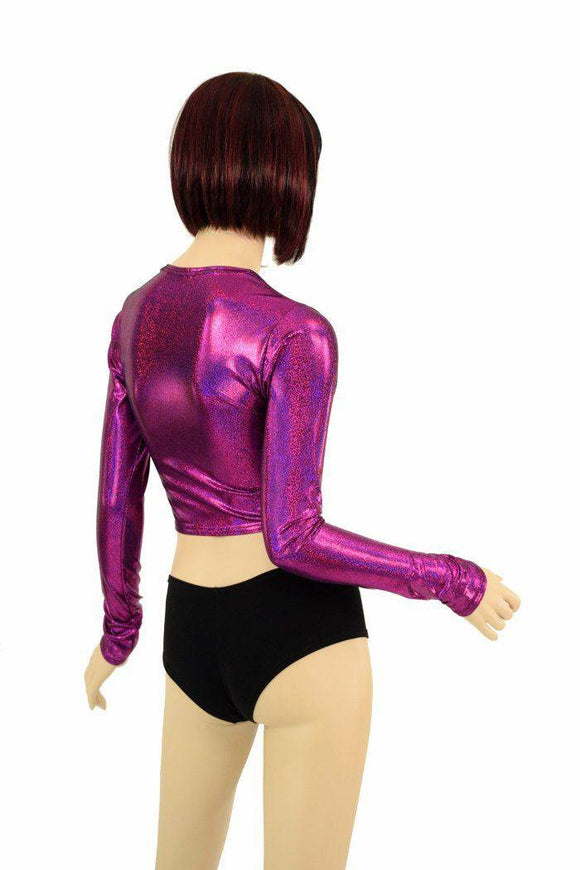 Fuchsia Holographic Long Sleeve Crop - Coquetry Clothing