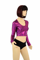 Fuchsia Holographic Long Sleeve Crop - Coquetry Clothing