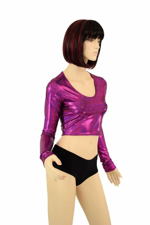 Fuchsia Holographic Long Sleeve Crop - Coquetry Clothing