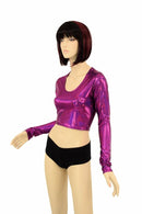 Fuchsia Holographic Long Sleeve Crop - Coquetry Clothing