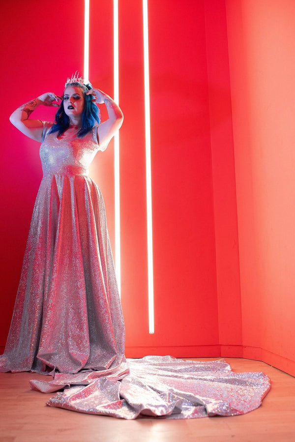 Full Length Holographic Circle Cut Gown with Train - 18