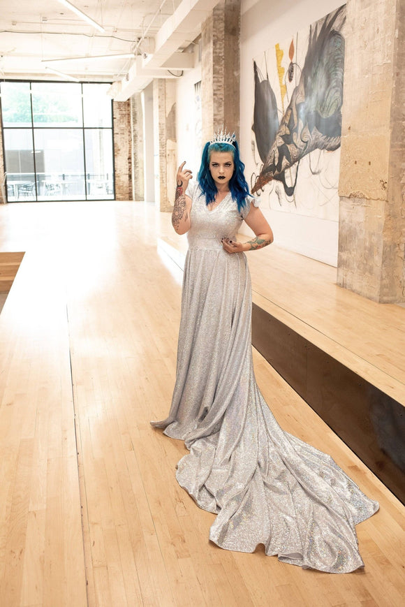 Full Length Holographic Circle Cut Gown with Train - Coquetry Clothing