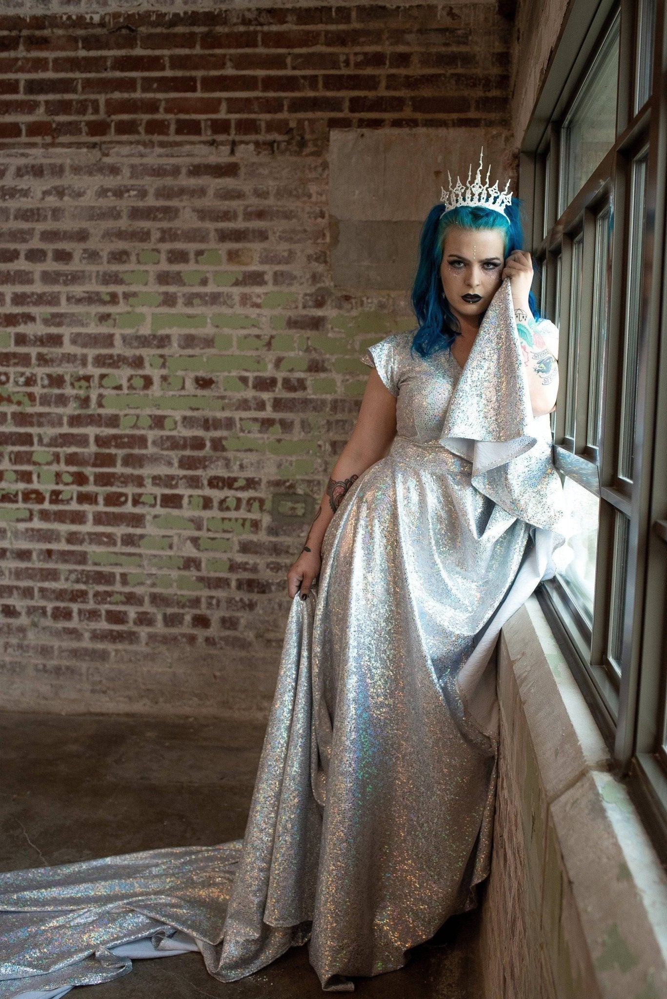 circle cut dress Full Length Holographic Circle Cut Gown with Train