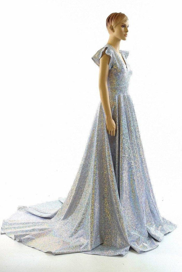 Full Length Holographic Circle Cut Gown with Train - Coquetry Clothing