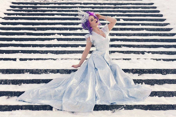 Full Length Holographic Circle Cut Gown with Train - 11