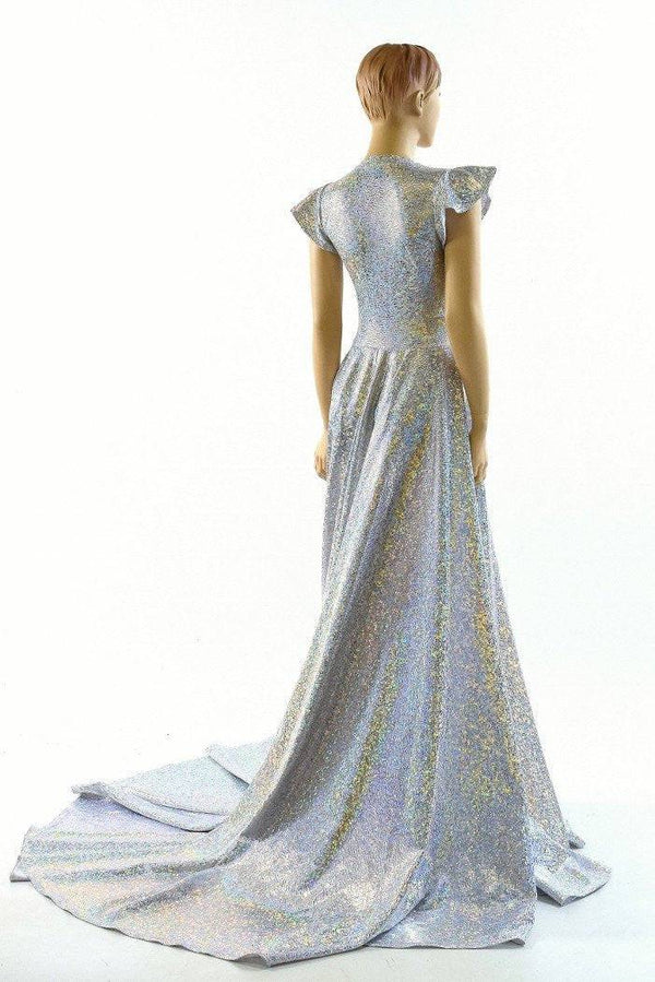 Full Length Holographic Circle Cut Gown with Train - 9