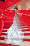 Full Length Holographic Circle Cut Gown with Train - 15