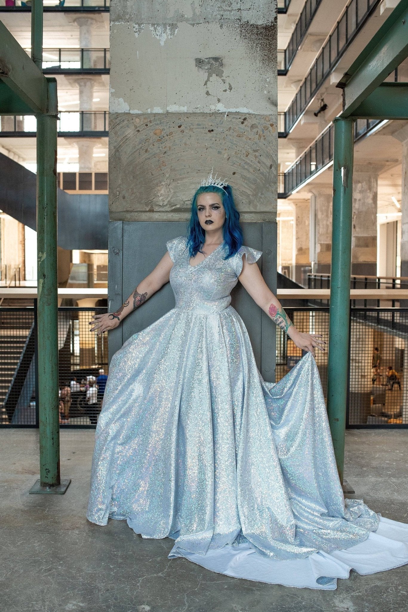 chinese dress ladies Full Length Holographic Circle Cut Gown with Train