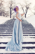 Full Length Holographic Circle Cut Gown with Train - 10