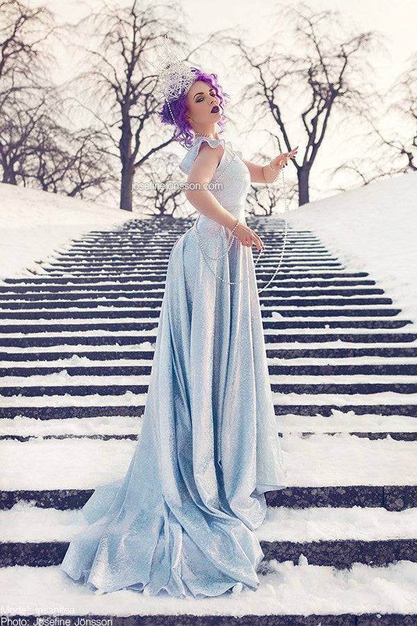 Full Length Holographic Circle Cut Gown with Train - 10