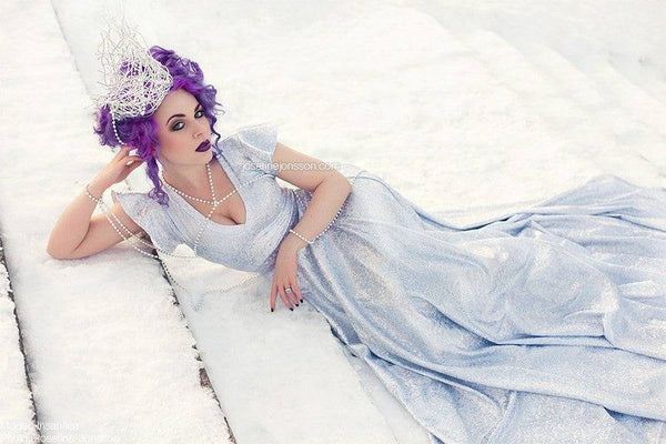 Full Length Holographic Circle Cut Gown with Train - 13