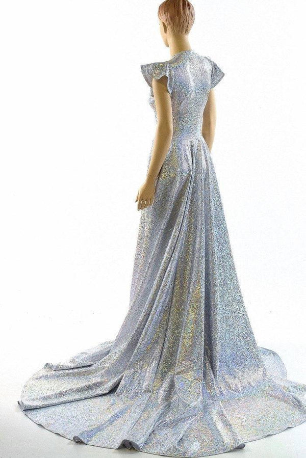 Full Length Holographic Circle Cut Gown with Train - 6