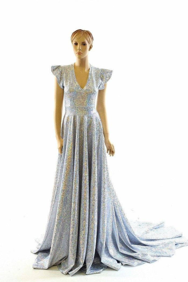 Full Length Holographic Circle Cut Gown with Train - 4