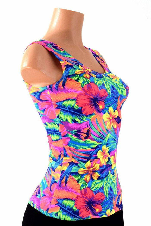 Full Length Scoop Neck Tahitian Floral Top - Coquetry Clothing