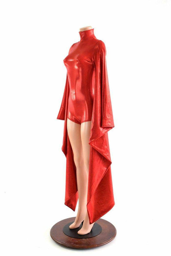 Futuristic Red Holographic Kimono Sleeve Romper - Coquetry Clothing