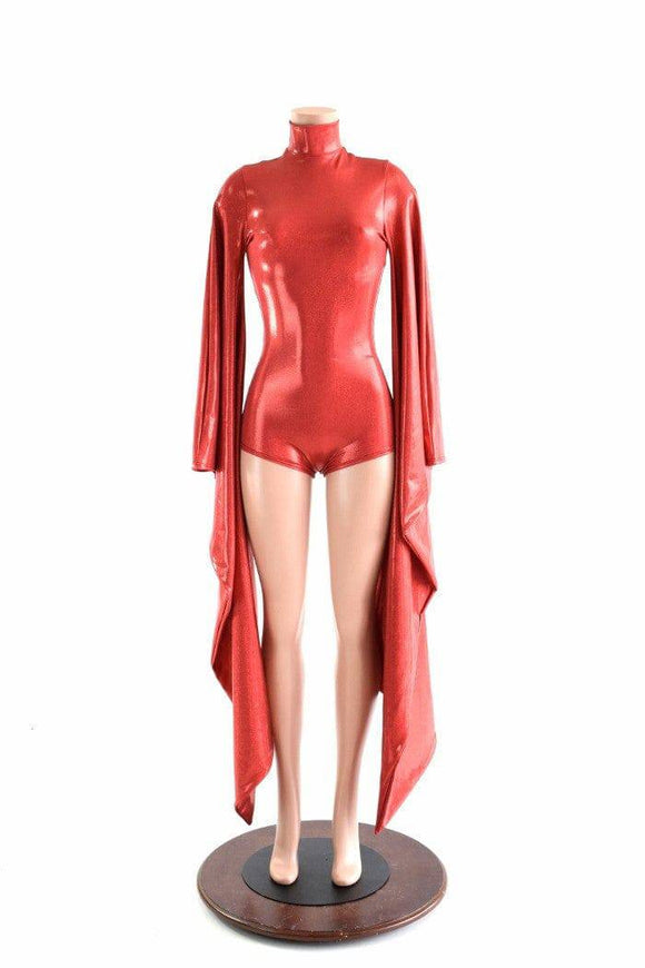 Futuristic Red Holographic Kimono Sleeve Romper - Coquetry Clothing