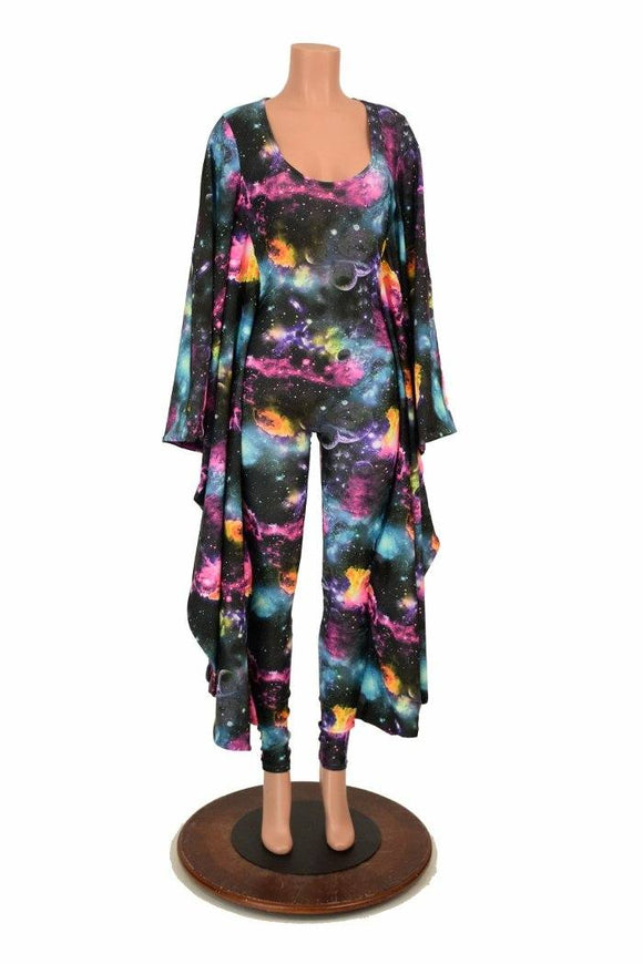 Galaxy and Fuchsia Sparkly Jewel Batwing Catsuit - Coquetry Clothing