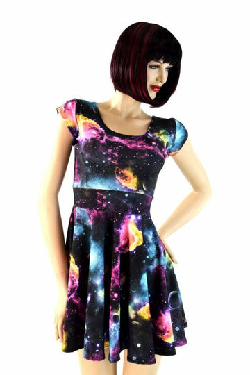 Galaxy Cap Sleeve Skater Dress - Coquetry Clothing