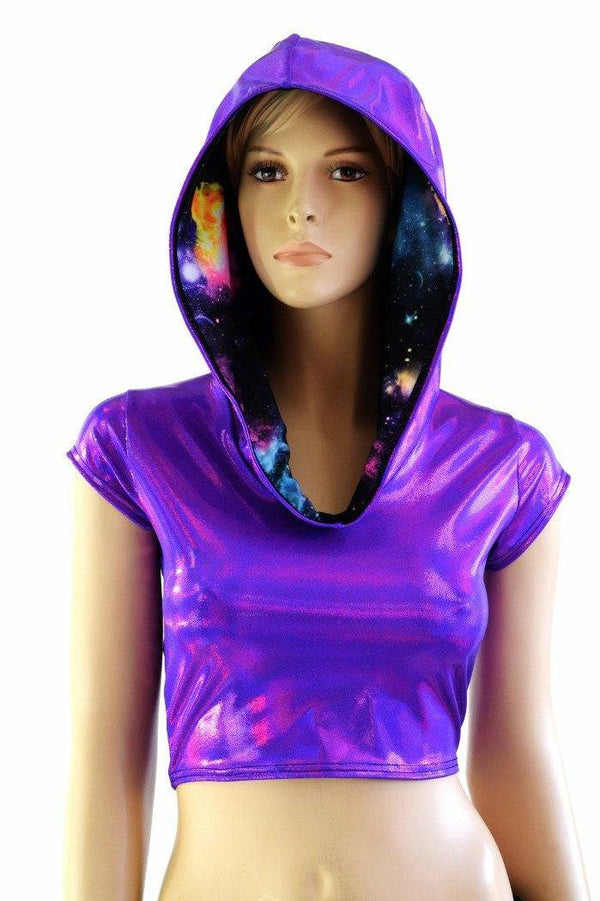 Galaxy Lined Purple Crop Hoodie - 3