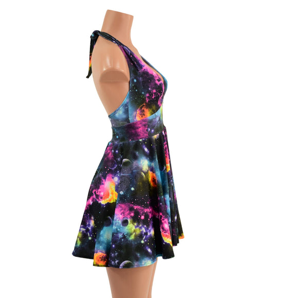 Galaxy UV Glow Halter Skater Dress - Coquetry Clothing