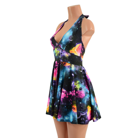 Galaxy UV Glow Halter Skater Dress - Coquetry Clothing