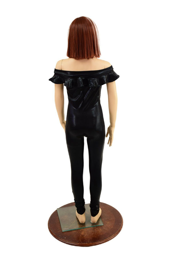 Girls Black Mystique Off Shoulder Ruffled Catsuit - 2