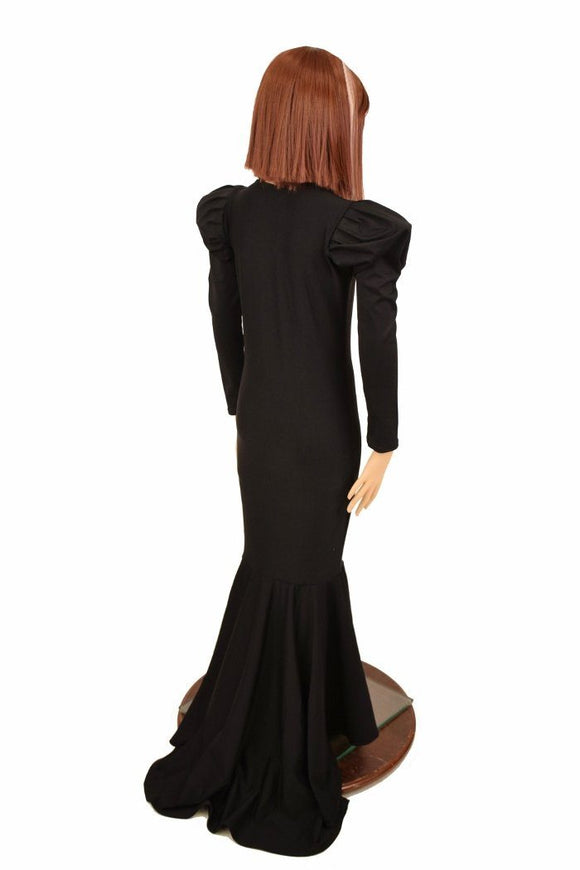 Girls Black Puffed Sleeve Gown - Coquetry Clothing