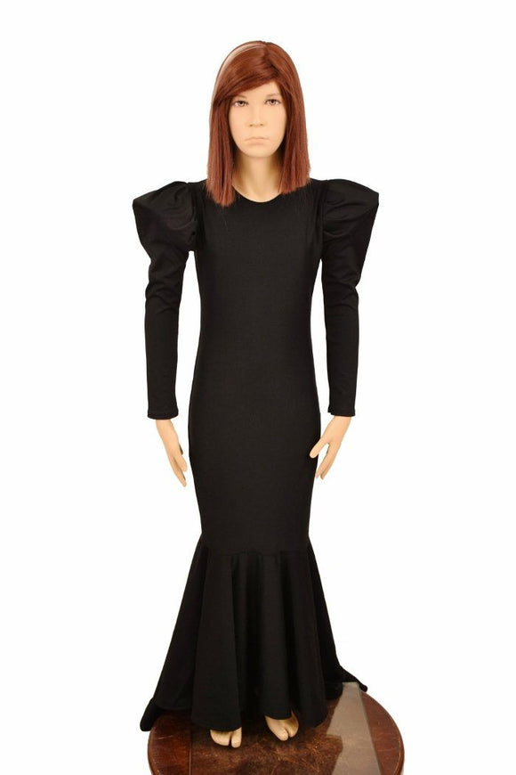 Girls Black Puffed Sleeve Gown - Coquetry Clothing