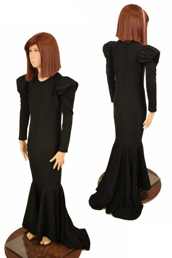 Girls Black Puffed Sleeve Gown - Coquetry Clothing