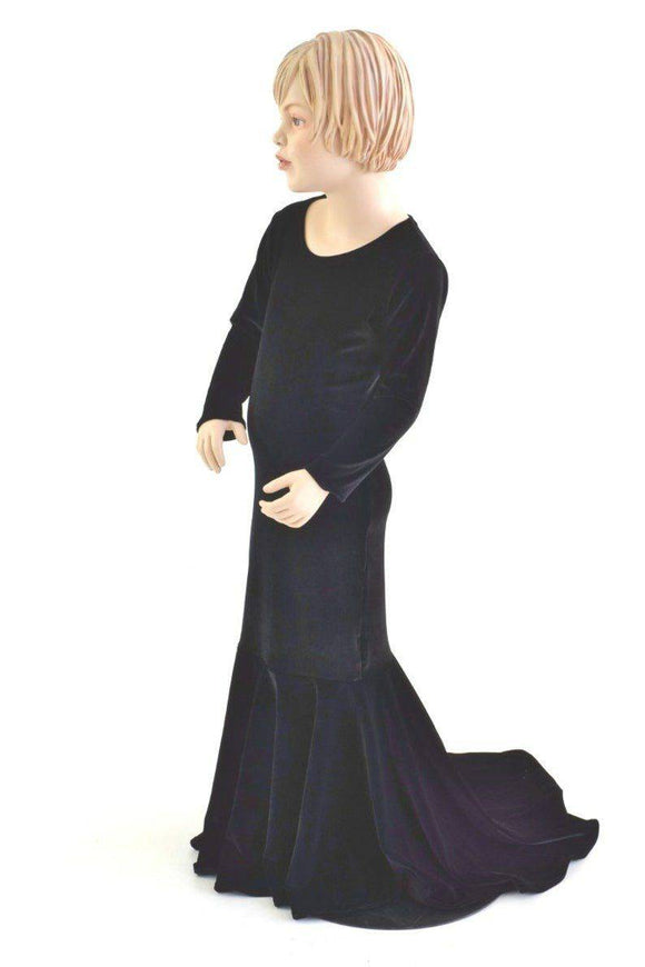 Girls Black Velvet Morticia Gown - Coquetry Clothing