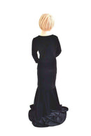 Girls Black Velvet Morticia Gown - Coquetry Clothing