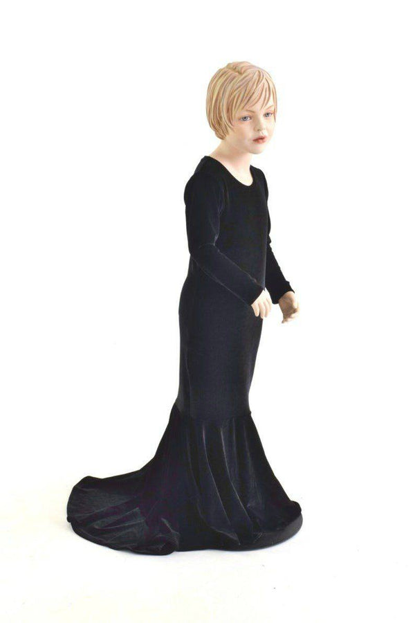 Girls Black Velvet Morticia Gown - 2