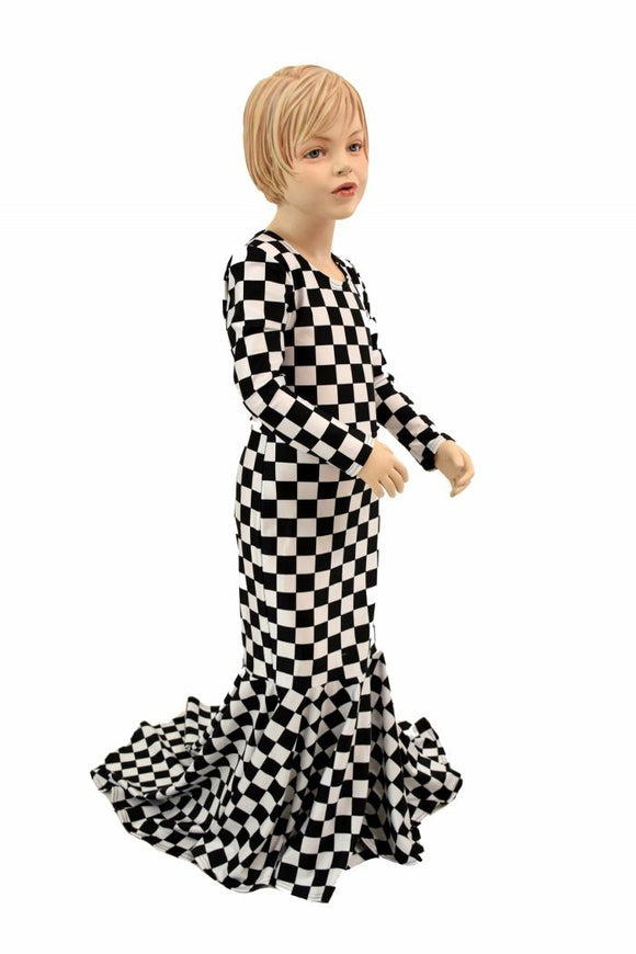 Girls Black & White Check Gown - Coquetry Clothing