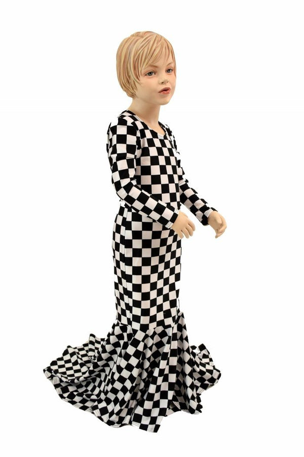 Girls Black & White Check Gown - 2