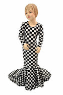 Girls Black & White Check Gown - 1