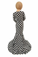Girls Black & White Check Gown - 3