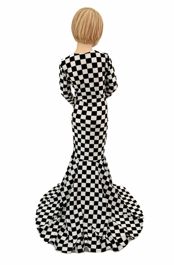 Girls Black & White Check Gown - Coquetry Clothing