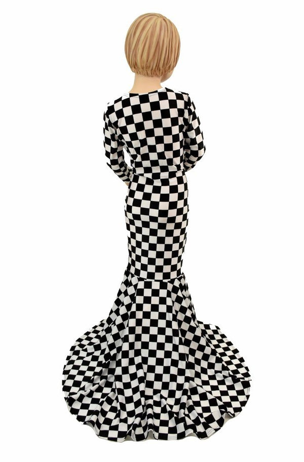 Girls Black & White Check Gown - 3